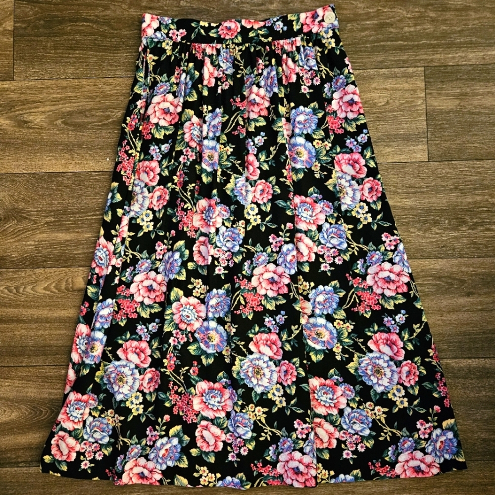 Vintage black floral maxi skirt